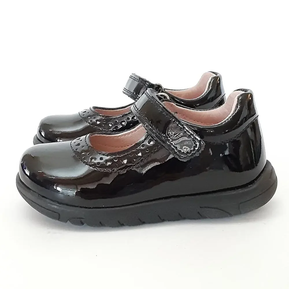 Pablosky Girls 4 Mary Janes Black Patent Leather Lazer Cut Dress Flats Euro 20